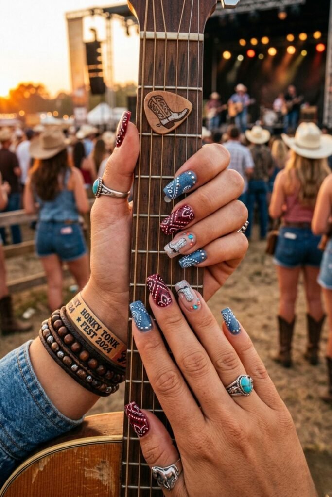 Bandana Print Nails Designs