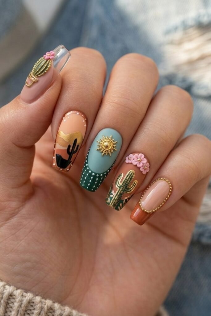 Desert Cactus Nail Art