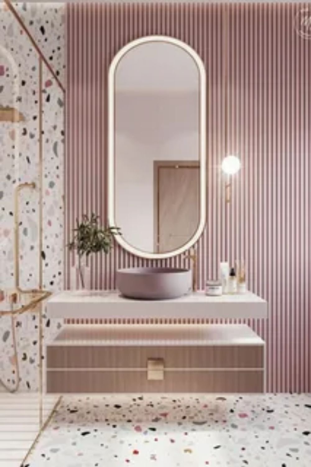Light pink and gold bathroom tiles