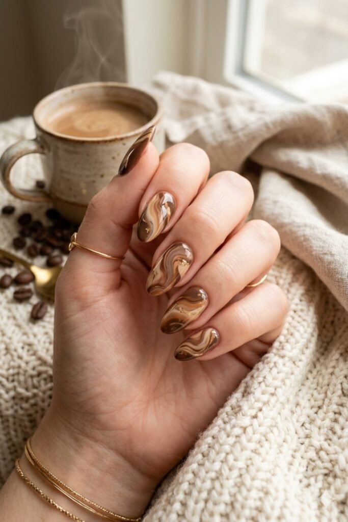 Mocha Swirl Nail Art