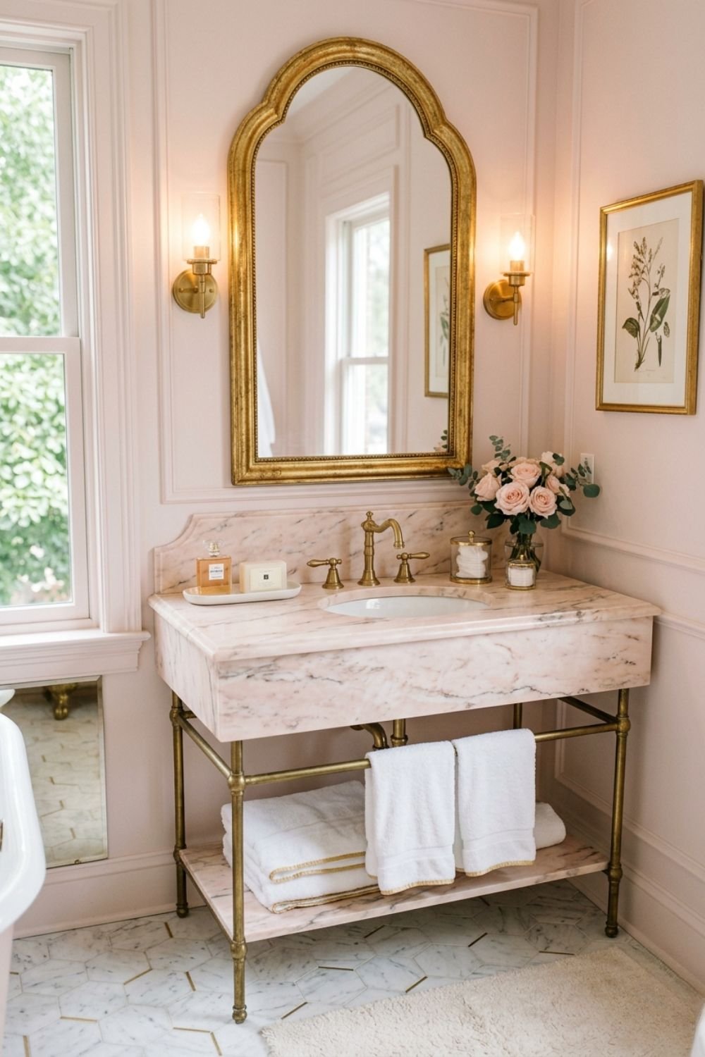 Modern light pink and gold bathroom designs for feminine