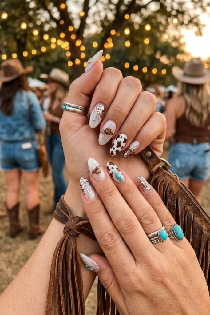 Rhinestone Glam Country Concert Nails