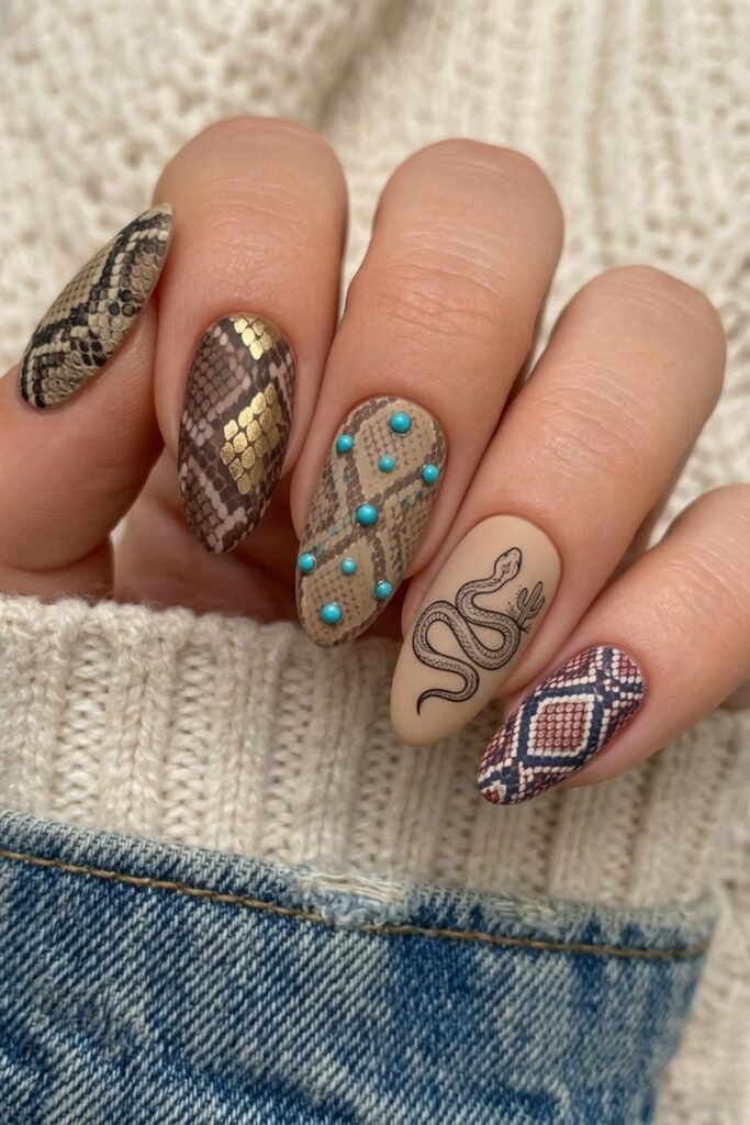 Snake Print Western Nails