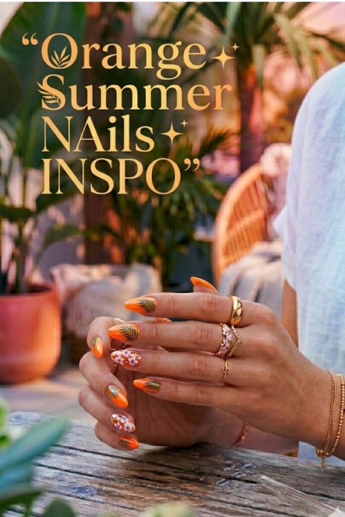  Neon Orange Nails with Tropical Vibes