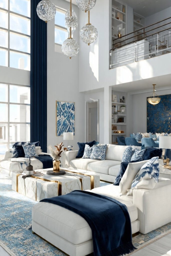  White and Deep Blue Accents