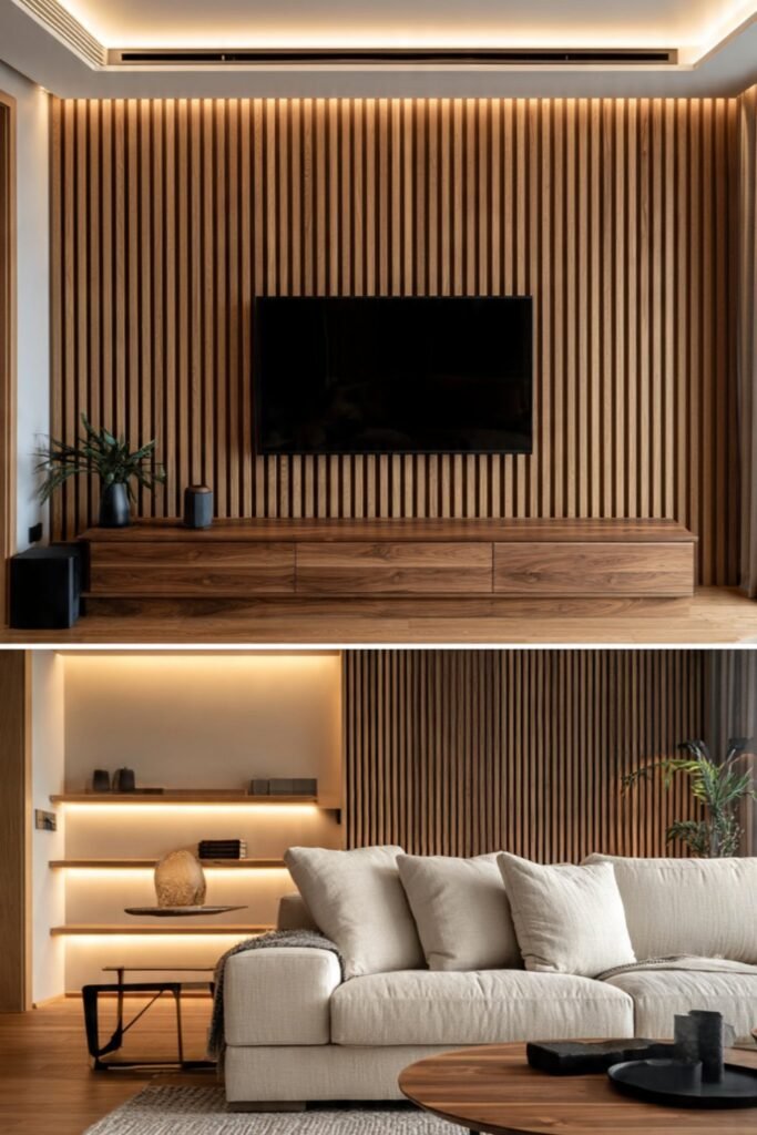 wooden tv wall design