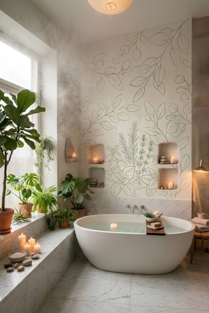 Bathroom Botanical Mural