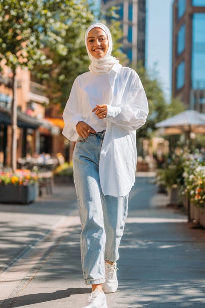 Casual Summer Look with a Cotton Headscarf and Sneakers