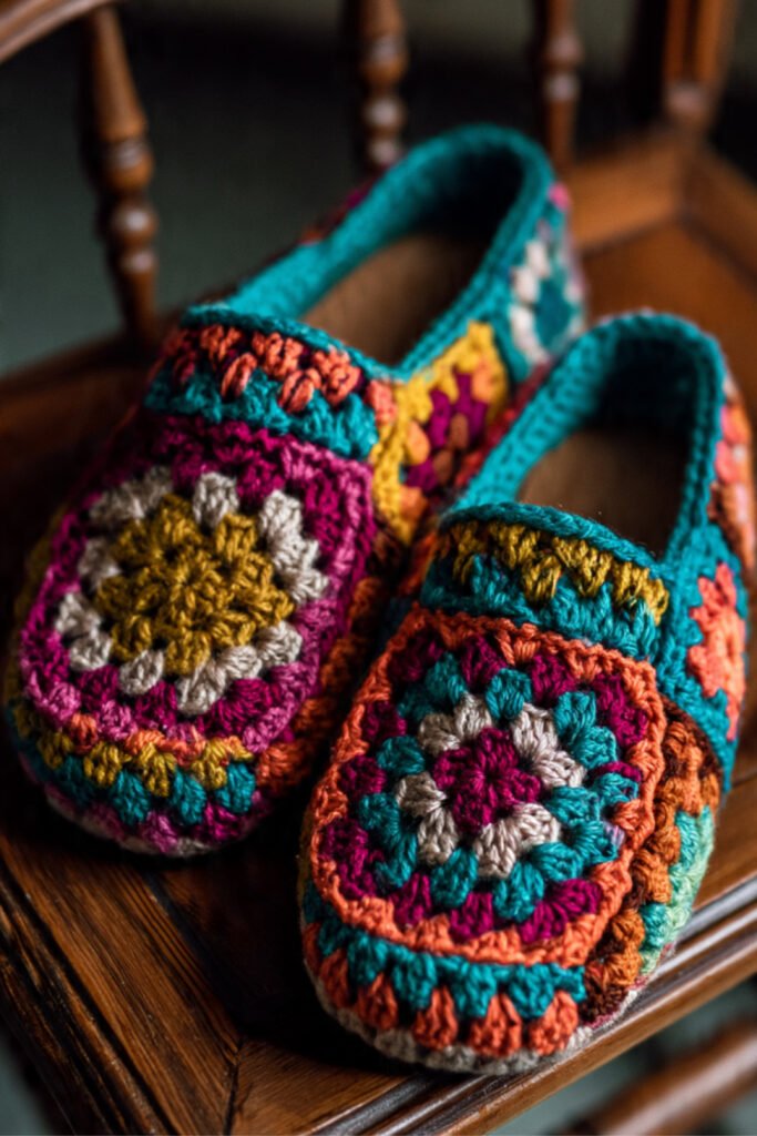_Classic Granny Square Crochet Slippers