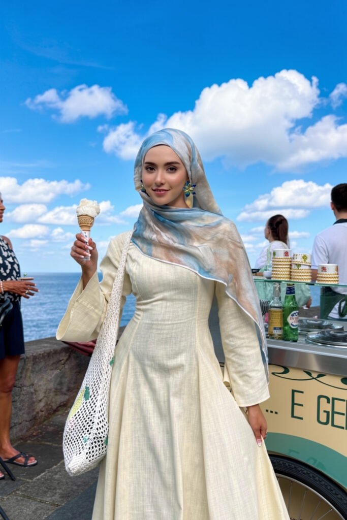 _Linen Headscarf with a Flowy Maxi Dress