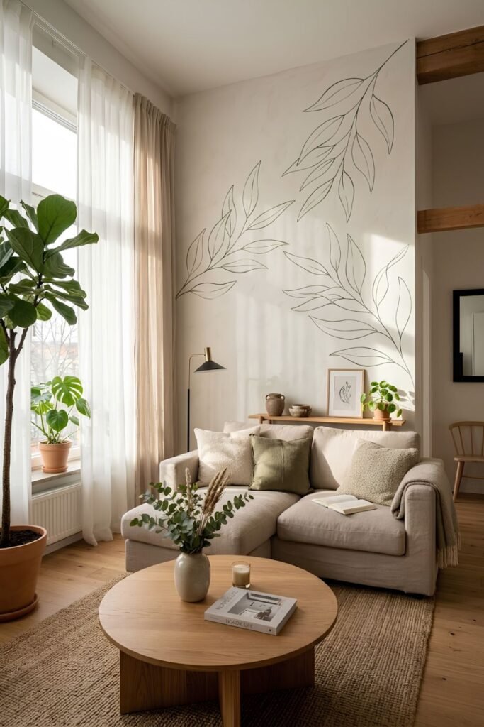 Living Room Accent Wall Botanical Mural