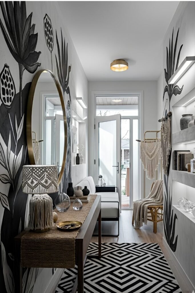 Modern Black and White Botanical Mural
