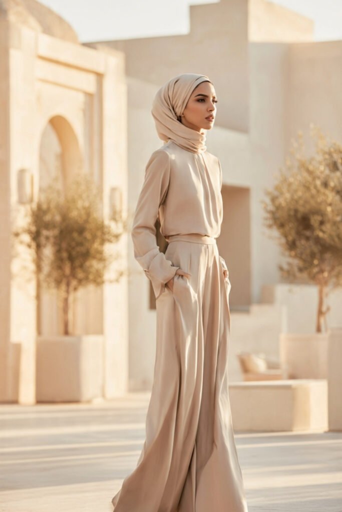 _Monochrome Neutral Outfit with a Matching Headscarf
