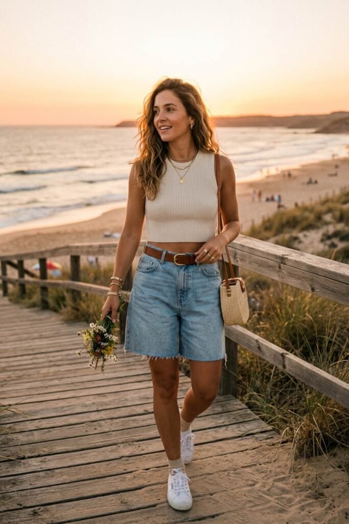 Pair Jorts with a Sleeveless Knit Top 
