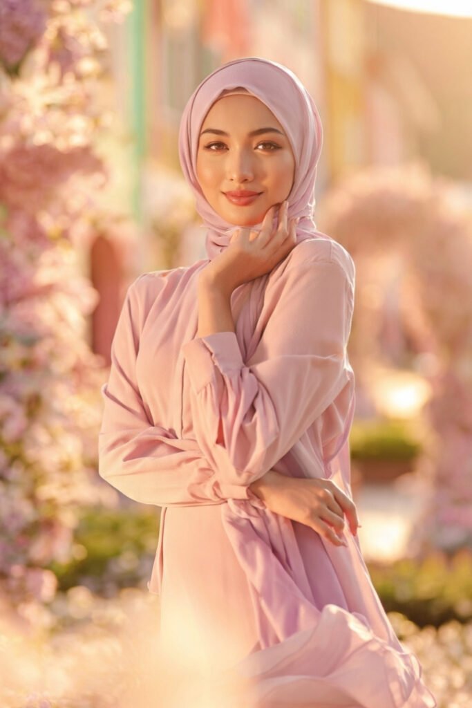 Pastel-Toned Outfit with a Lightweight Headscarf