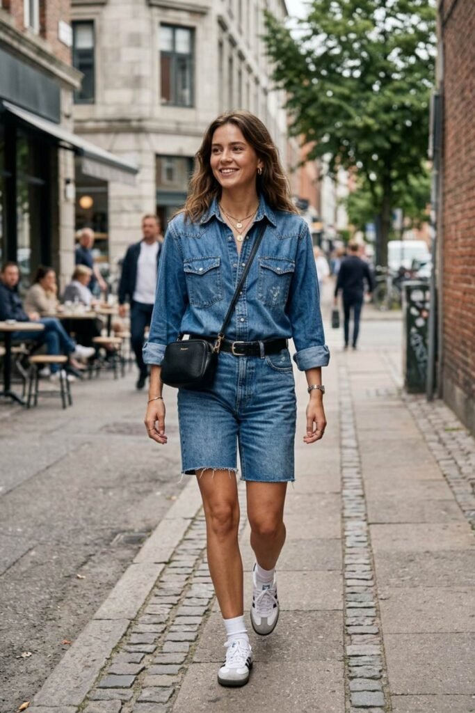 Style Jorts with a Denim-on-Denim Outfit 