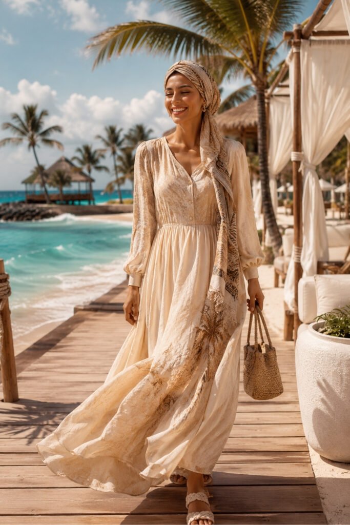 Vacation-Ready Ensemble with a Stylish Headscarf