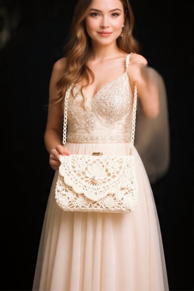 Vintage Button Closure Crochet Clutch