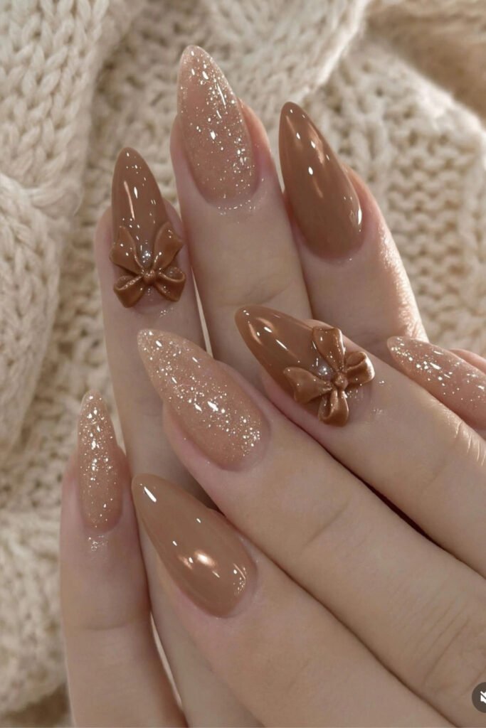 Almond-Shaped Cozy Mocha Nails