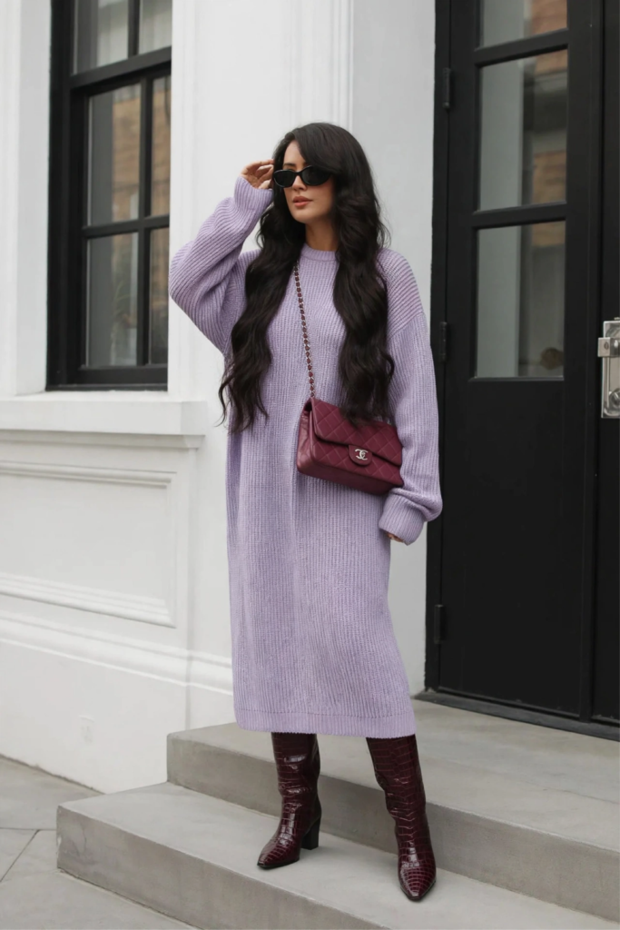 Burgundy Boots with Oversized Sweater