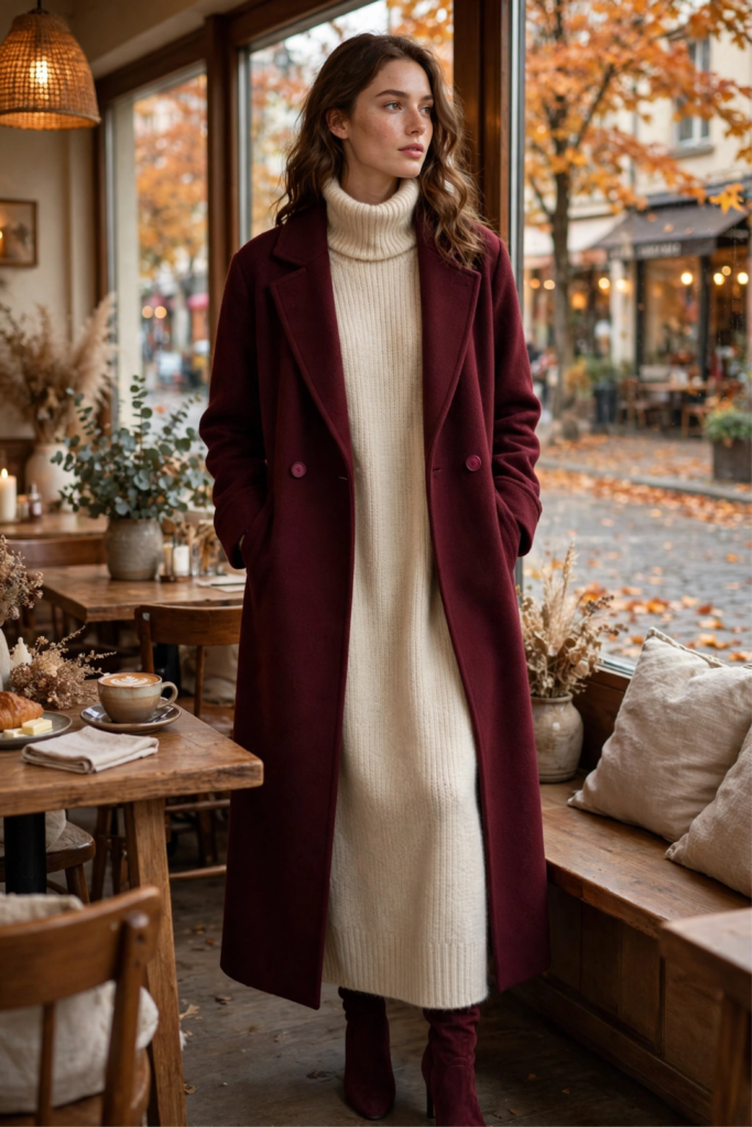 Burgundy Boots with Sweater Dresses