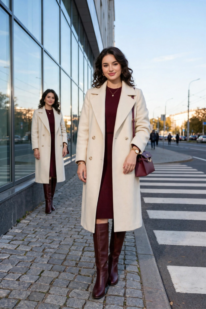 Burgundy Boots with Trench Coats for Fall