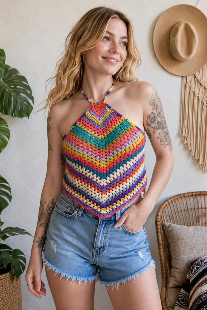 Colorful Boho Crochet Crop