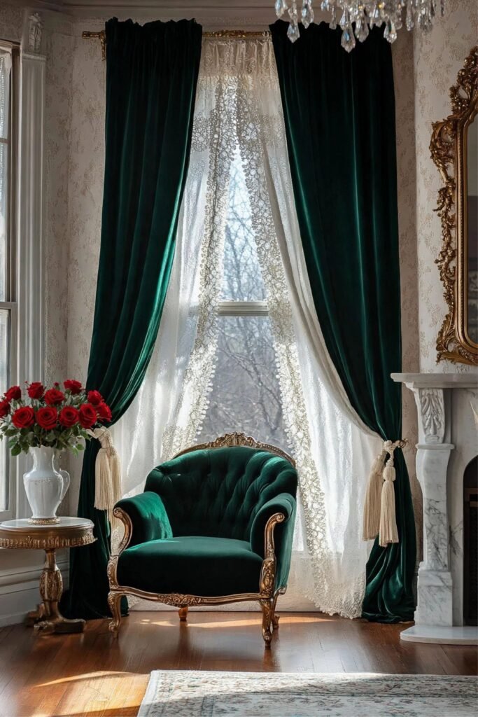 Emerald and Dark Green Curtains