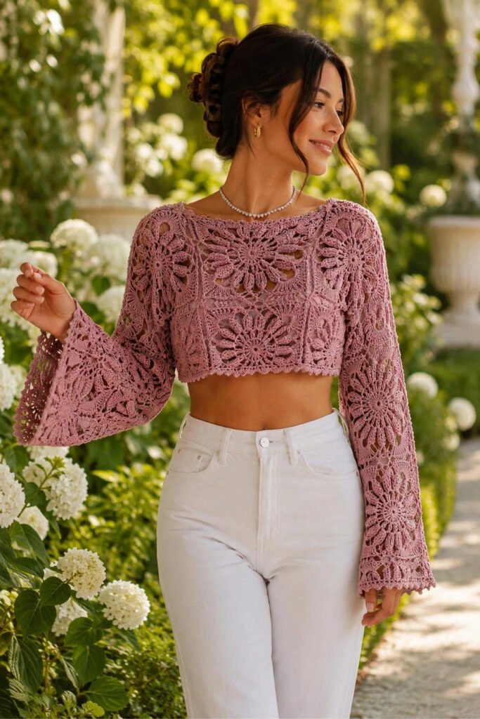 Floral Crochet Crop Tops