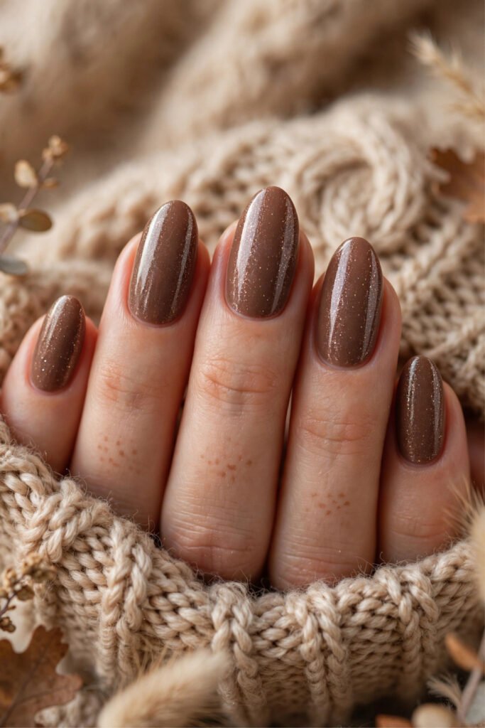 Mocha Nails with Subtle Glitter