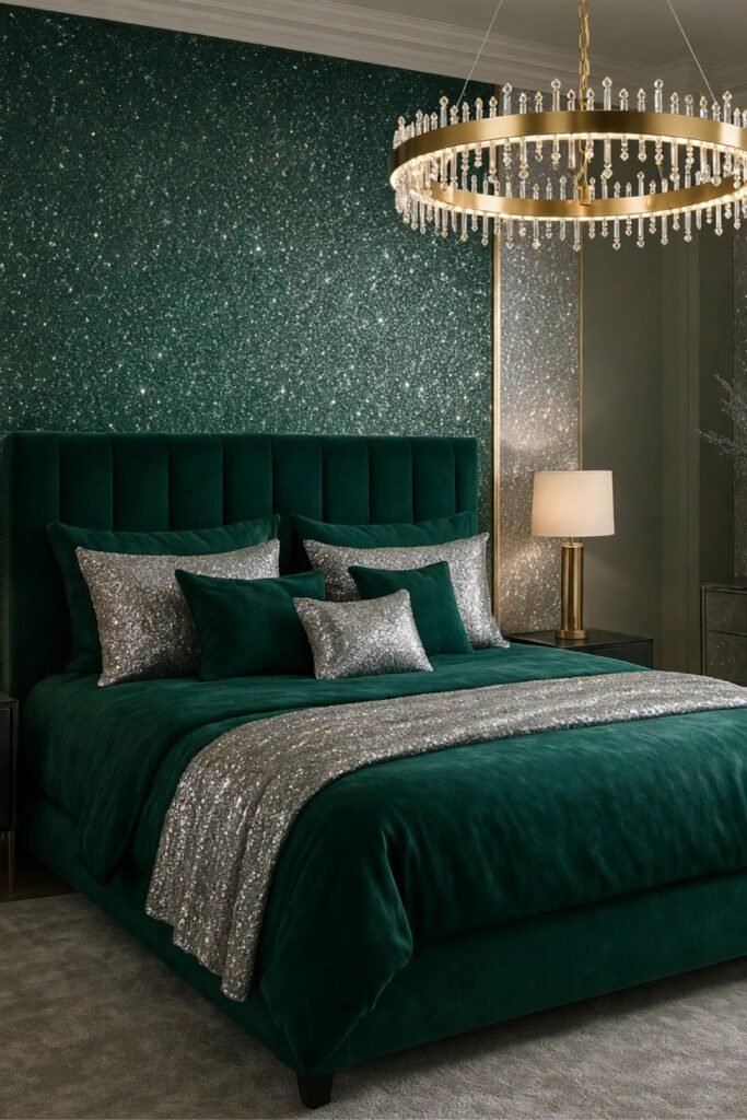 Modern Emerald and Dark Green Bedroom
