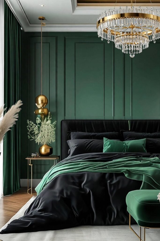 Moody Dark Green Bedroom with Black Details