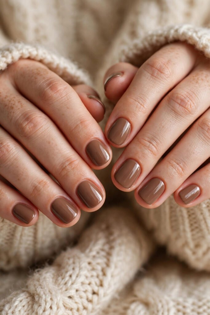 Short Cozy Mocha Nails