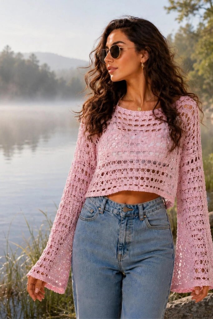 baby pink crochet top