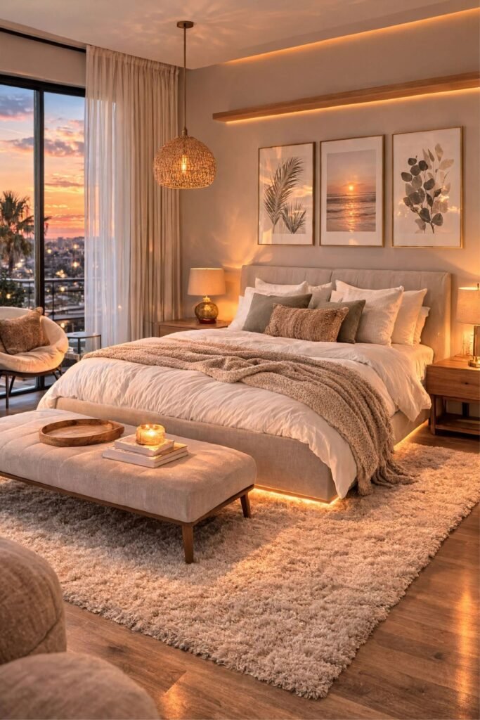 layer Cozy Rugs and Soft Lighting