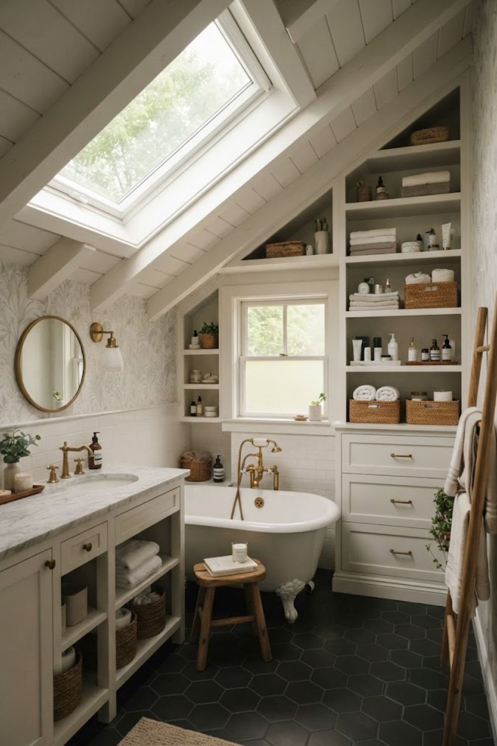 Shower under sloped ceiling design