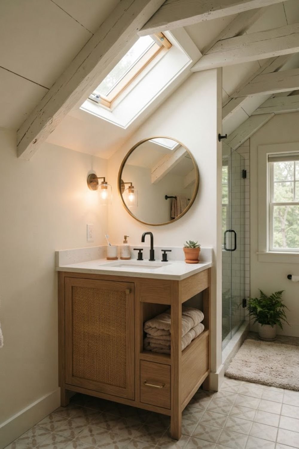 Small bathroom with sloped ceiling