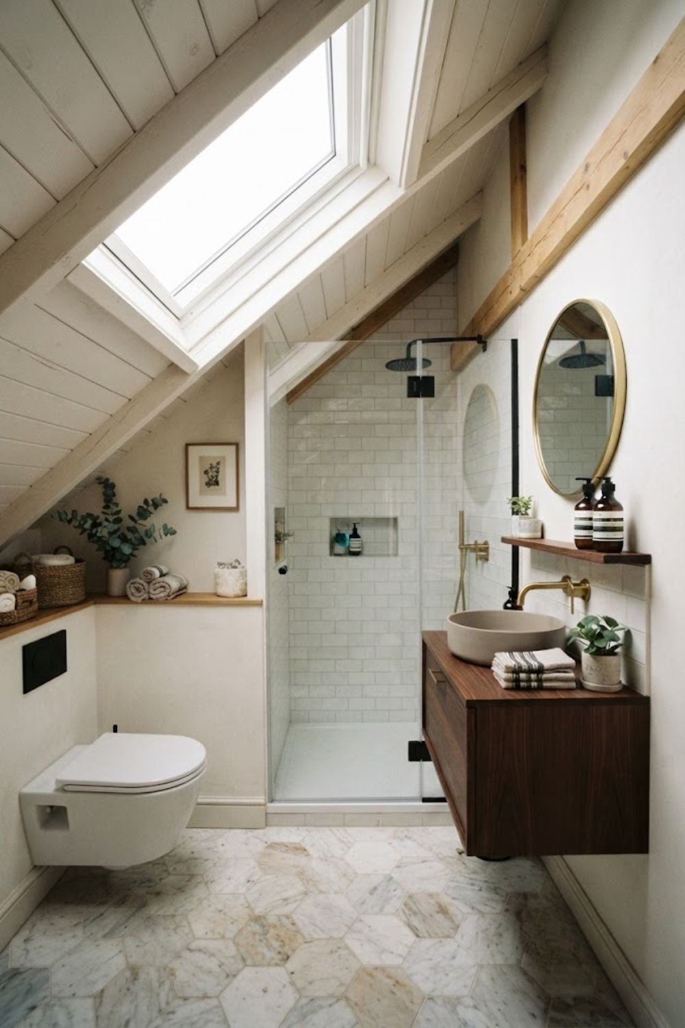Small sloped ceiling bathroom ideas with shower