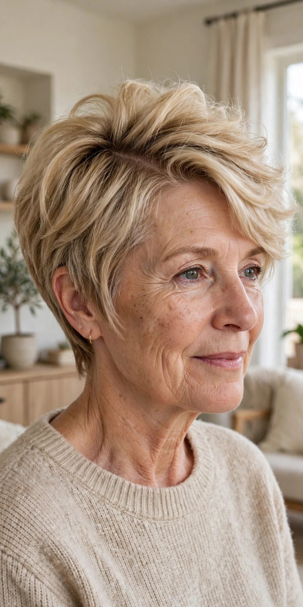 Bixie cut for fine thin hair for women over 50: Bixie With A Deep Side Part