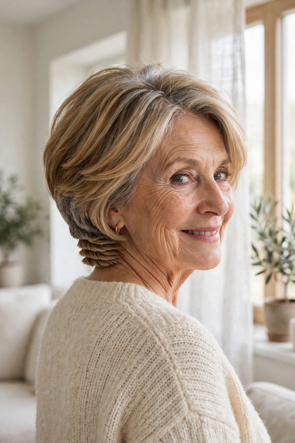 Layered short haircut for women over 60: Layered Bob With A Stacked Back