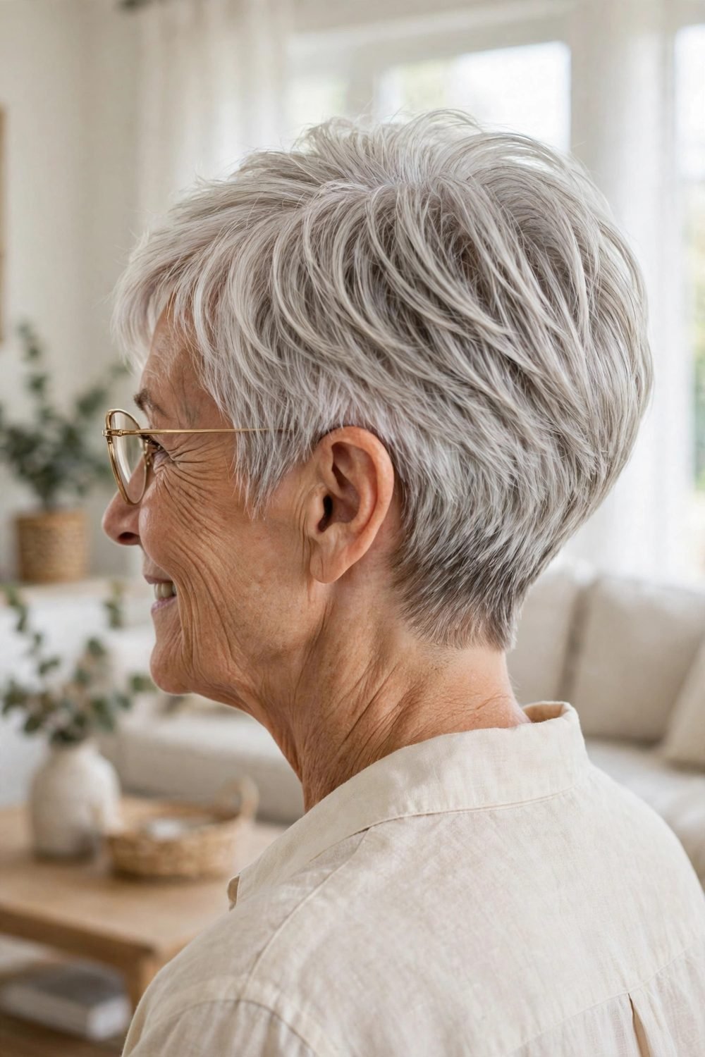 Layered short haircut for women over 60: Tapered Layered Crop With A Clean Nape