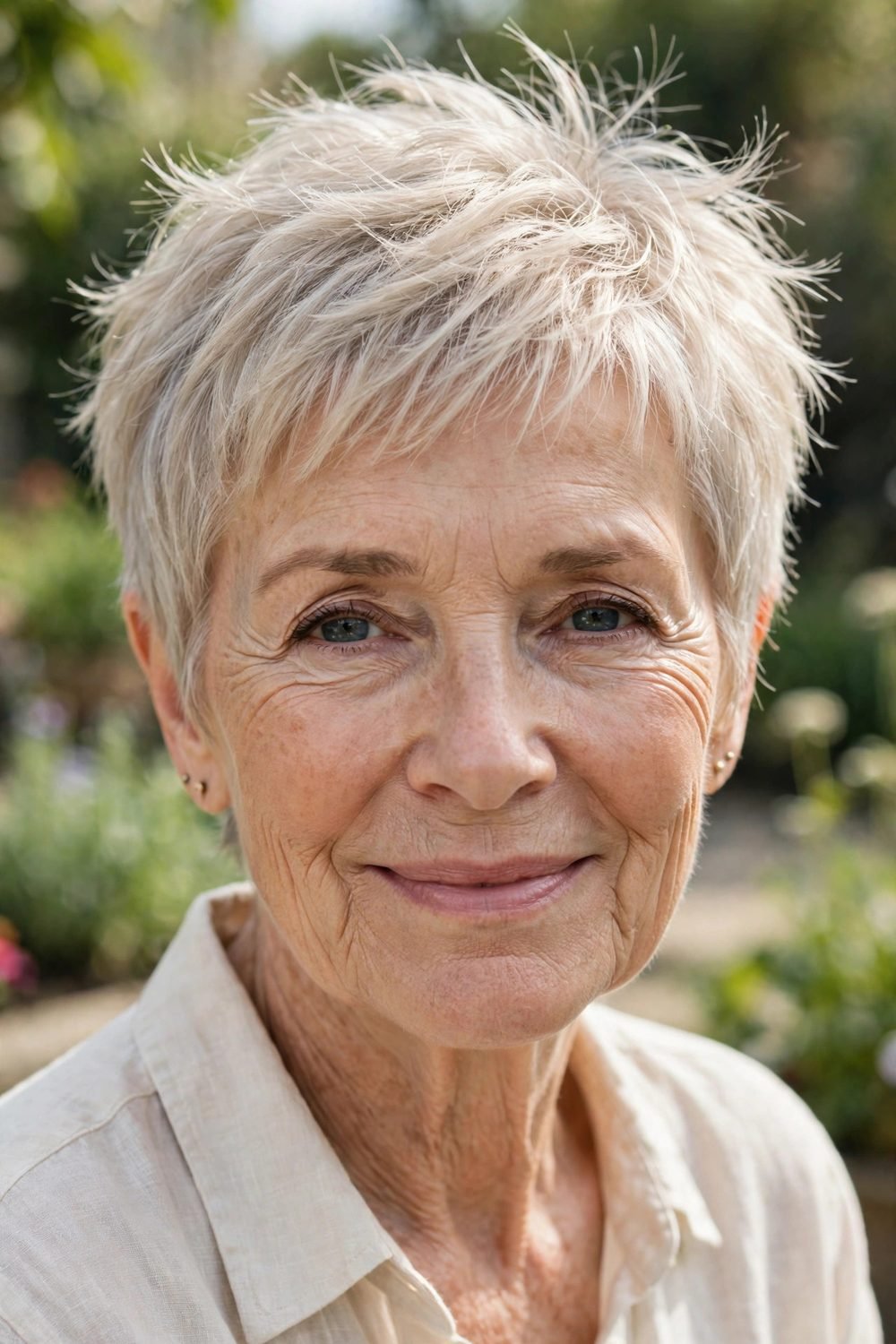 Layered short haircut for women over 60: Wispy Layered Pixie For Very Fine Hair