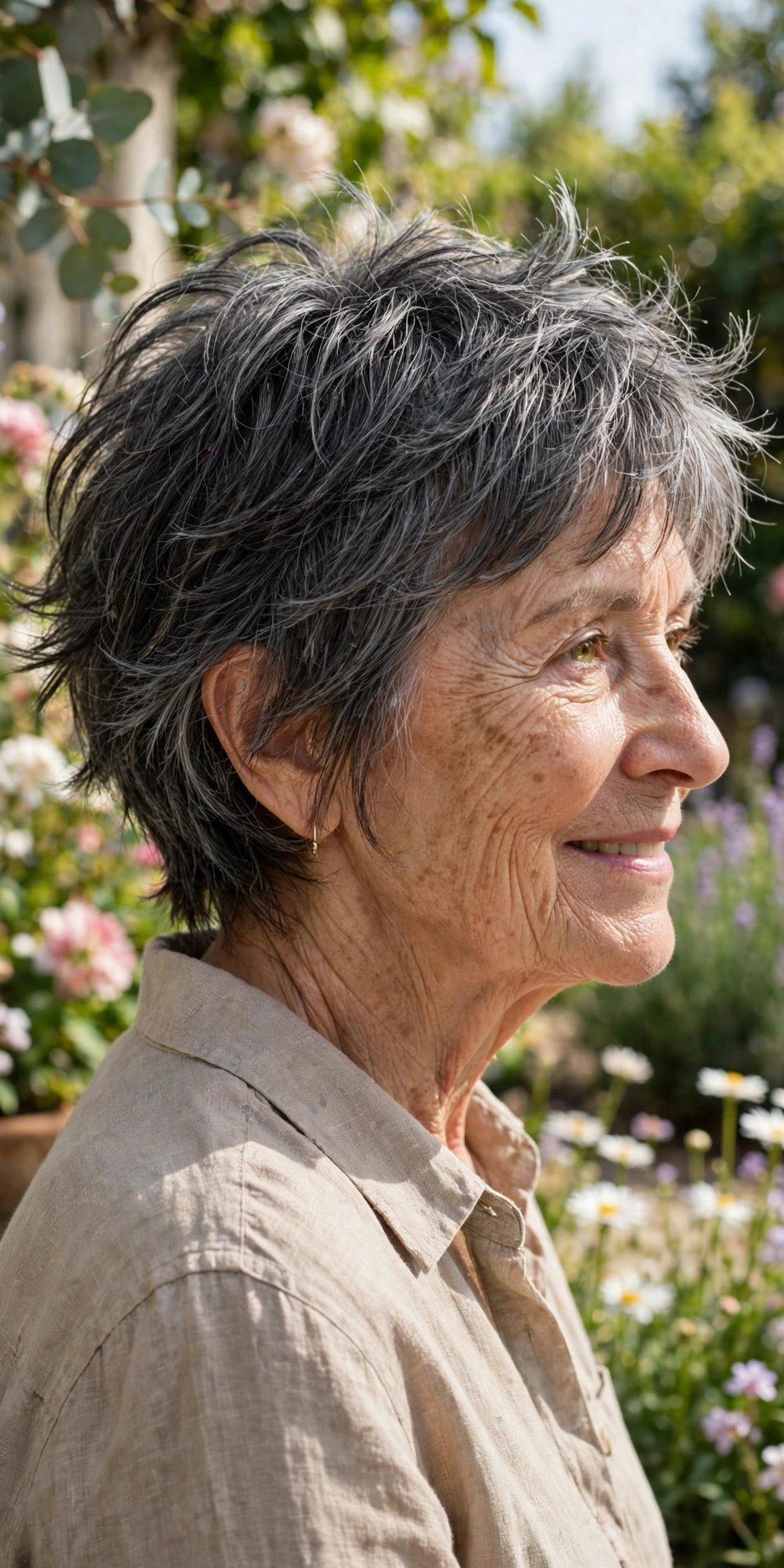 Layered short haircut for women over 60: Razor Cut Layered Shag, Kept Short