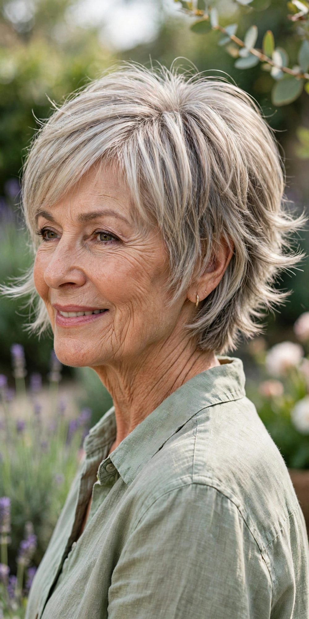 Layered short haircut for women over 60: Layered Bixie With Flicked Ends