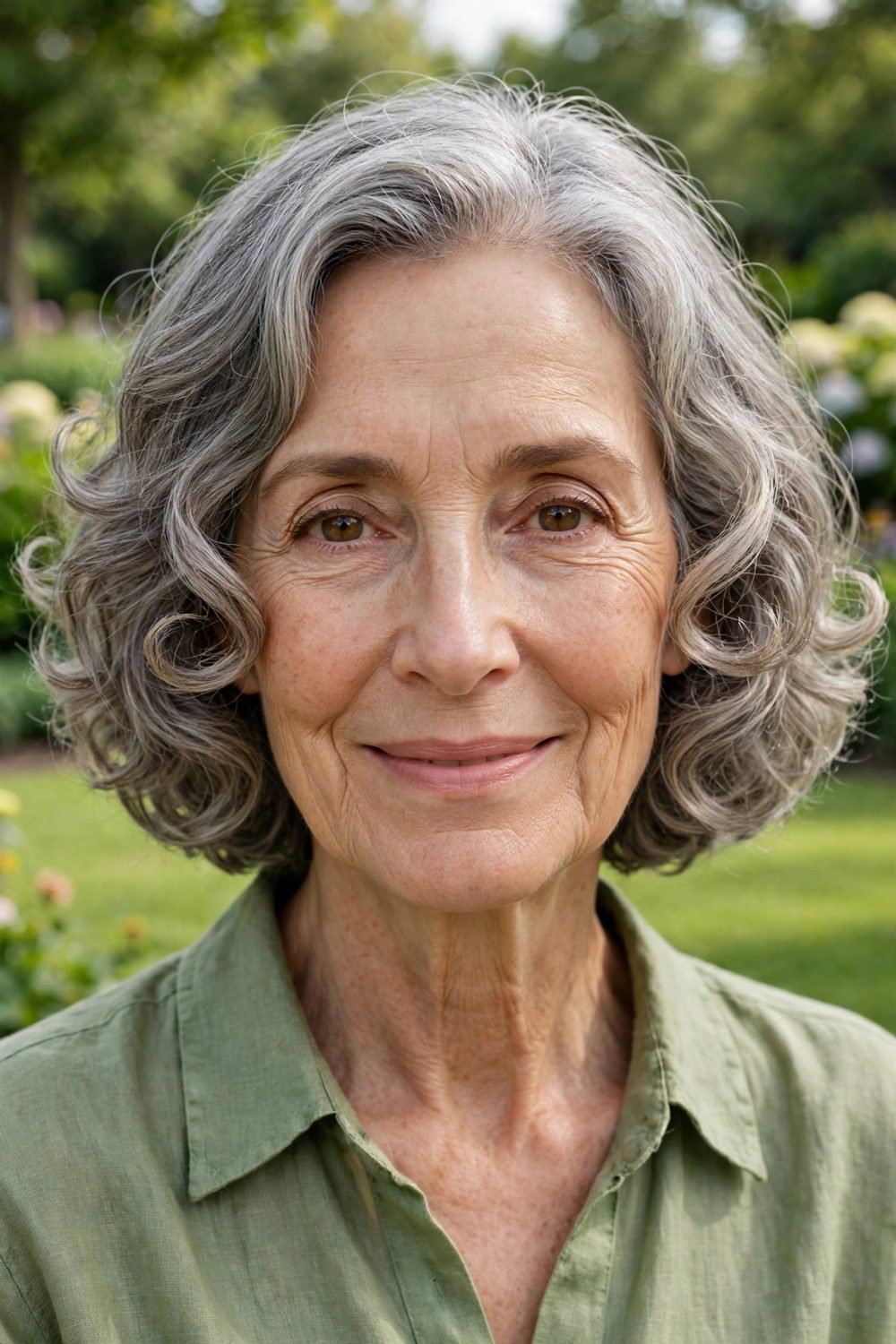 Short haircut for women over 60 with a long face: Jaw Length Bob With Face Framing Curls