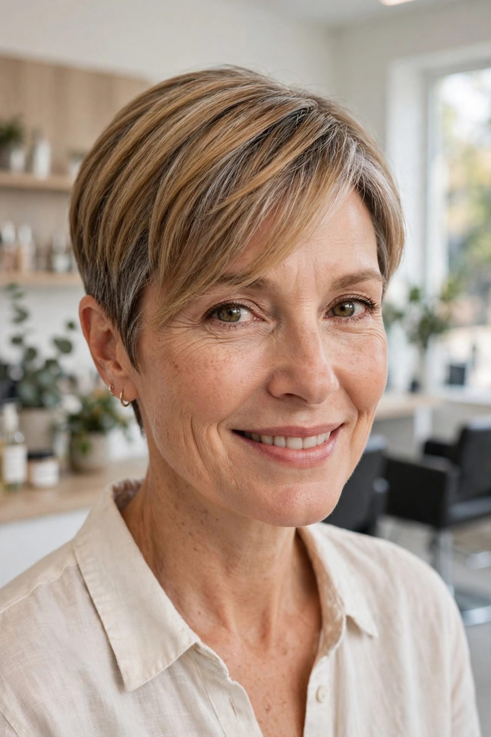 Haircut with side bangs for women over 50: The Side Swept Pixie, a Classic Among Haircuts With Side Bangs Over 50