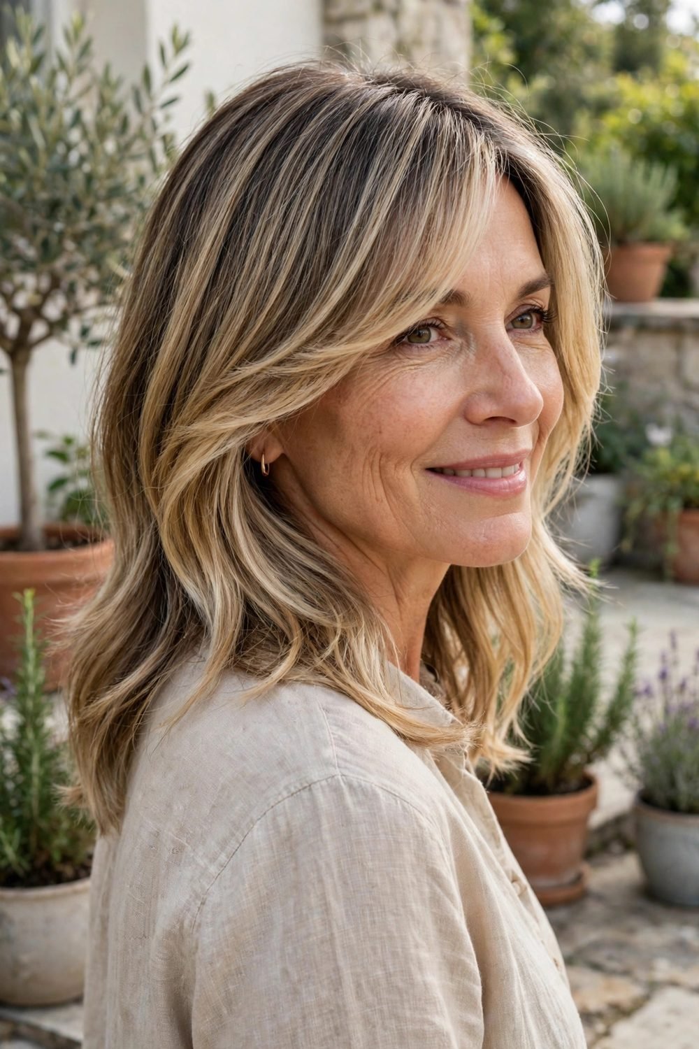 Haircut with side bangs for women over 50: Long Lob With a Gentle Side Sweep