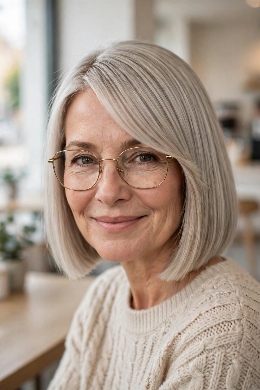 Haircut with side bangs for women over 50: Chin Length Bob With a Deep Side Part