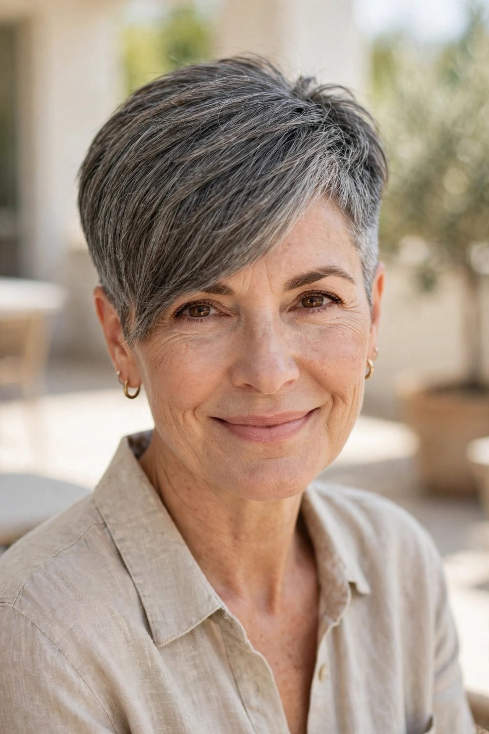 Haircut with side bangs for women over 50: Short Back and Sides With a Side Swept Front