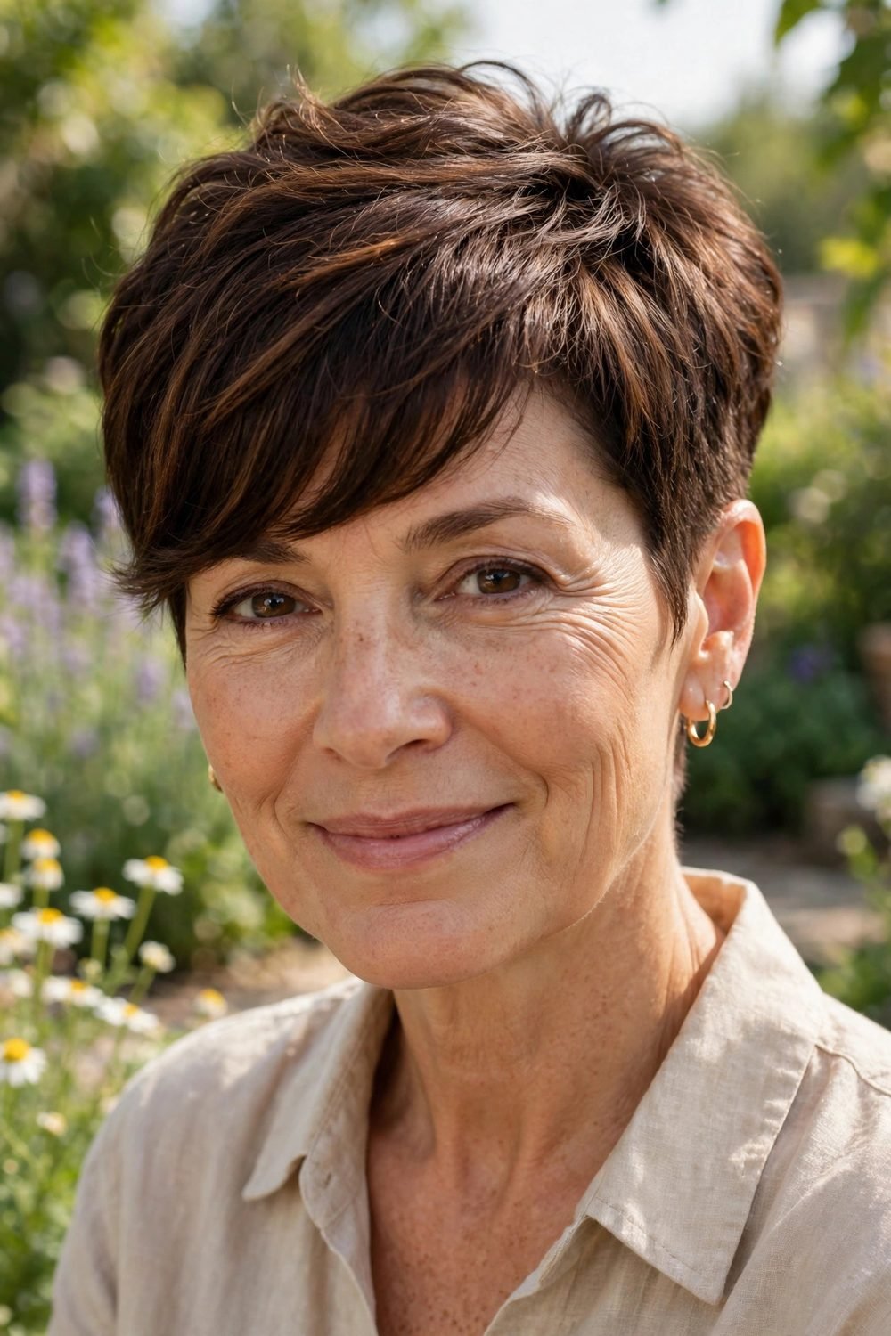 Haircut with side bangs for women over 50: Textured Crop With Side Bangs for Thick Hair